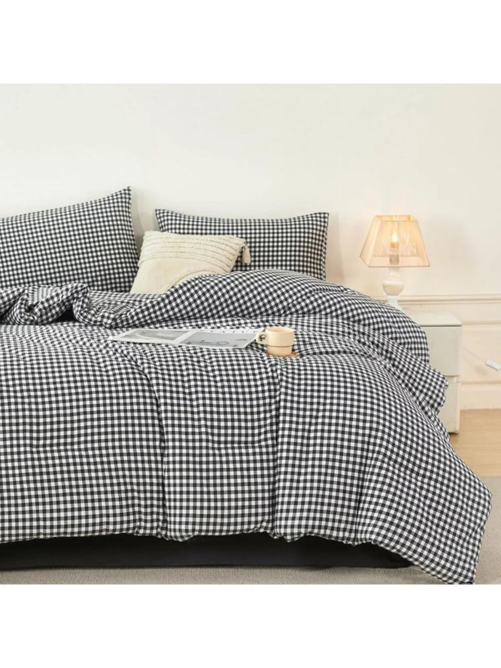 Stylish Twin Black & White Gingham 5-Piece Bedding Set - Plaid Comforter